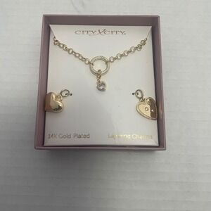 City by City 14K‎ Gold Plated Necklace Layering Charms Heart Pendant Set NWT